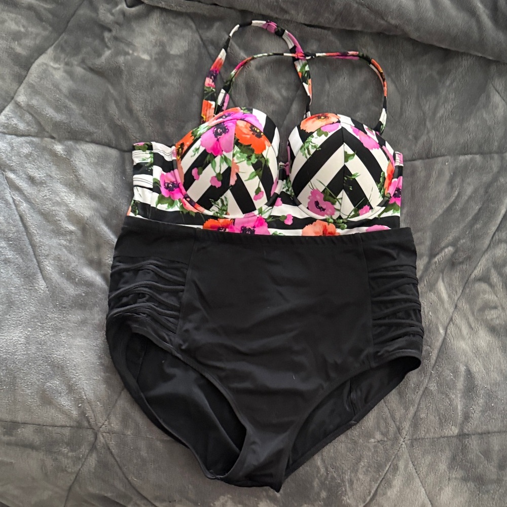 Torrid Floral and Black Bikini